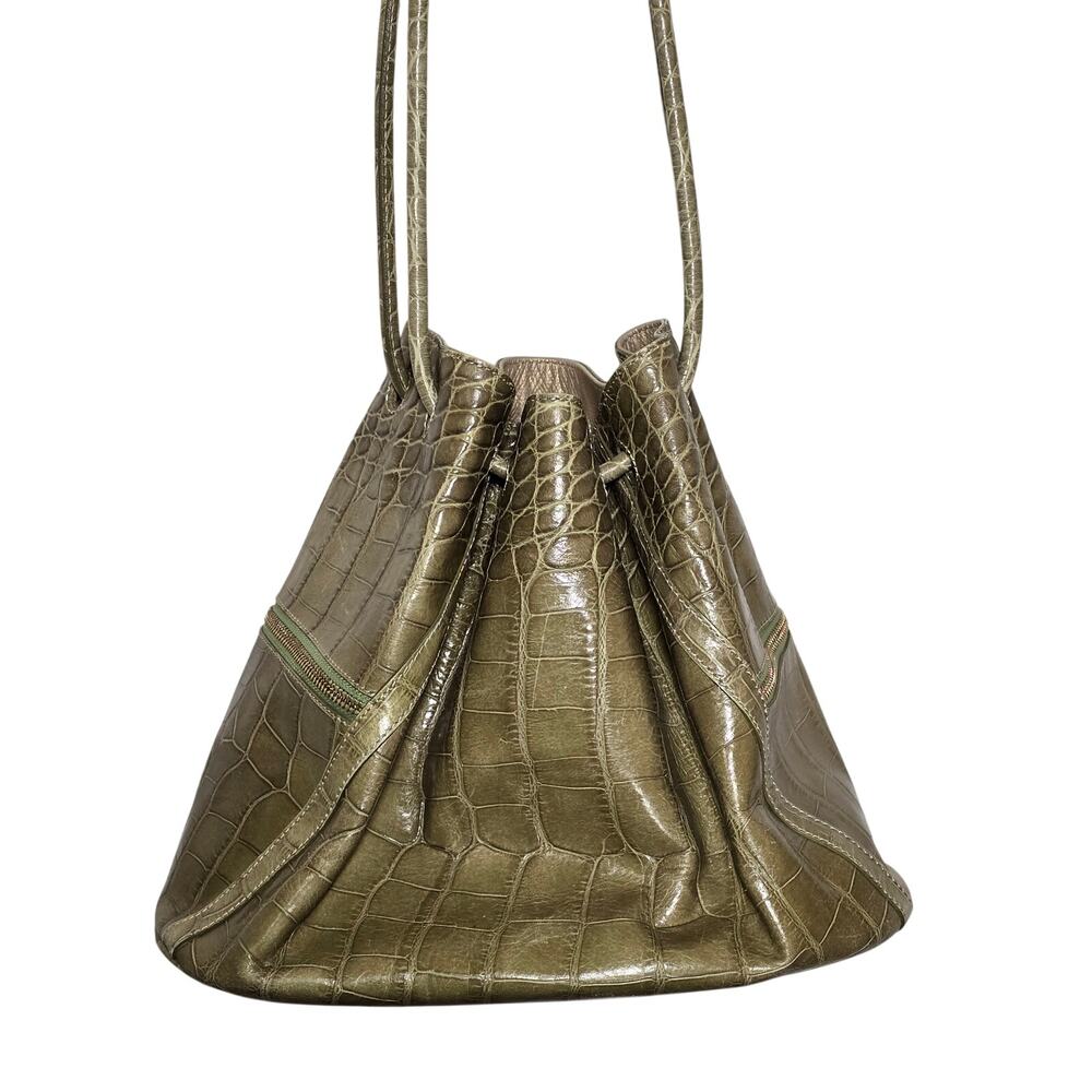 Vintage Brahmin in Pristine Condition Green Croc Embossed Leather With Bag - Picture 4 of 14